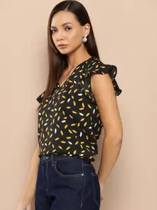 her by invictus Conversational Printed Flutter Sleeves Top