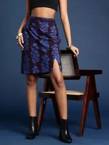 Taavi Women Floral Printed Side Slit Pure Cotton A-Line Bagh Skirt