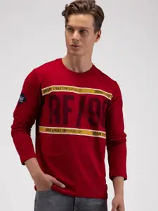 Red Flame Typography Printed Round Neck Applique T-shirt