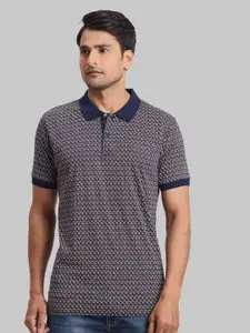 ColorPlus Geometric Printed Cotton Polo Collar Short Sleeves Pockets T-shirt