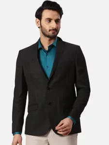 Park Avenue Checked Slim-Fit Notched Lapel Single Breasted Formal Blazer