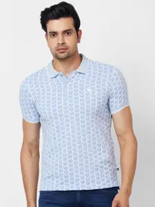 Parx Geometric Printed Polo Collar Cotton T-shirt