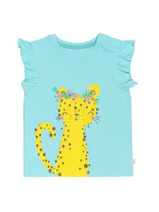 H By Hamleys Girls Graphic Printed Flutter Sleeve Pure Cotton Top