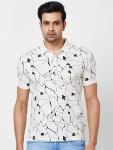 Parx Geometric Printed Polo Collar T-shirt