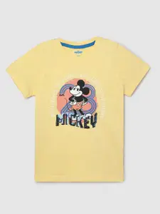 max Boys Mickey Printed Sequinned Cotton T-shirt