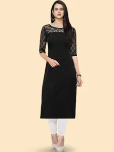 Dream Beauty Fashion Round Neck Rasal Net Detail Pure Crepe Straight Kurta