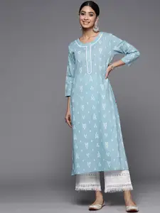 KALINI Ethnic Motifs Printed Lace Pure Cotton Straight Kurta