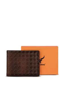 REDHORNS Men Geometric Textured Leather Two Fold Wallet