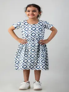 BAESD Girls Geometric Printed Cotton Fit & Flare Midi Dress