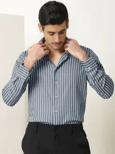 MISCHIEF MONKEY Classic Striped Cotton Spread Collar Curved Formal Shirt