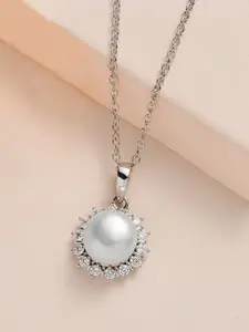 Ornate Jewels Sterling Silver Rhodium-Plated Freshwater Pearl-Beaded Pendant With Chain