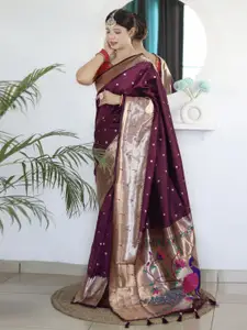 DIVASTRI Ethnic Motif Woven Design Pure Silk Paithani Zari Saree