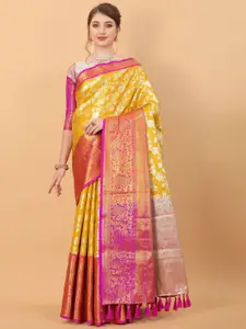 DIVASTRI Floral Woven Design Zari Pure Silk Banarasi Saree