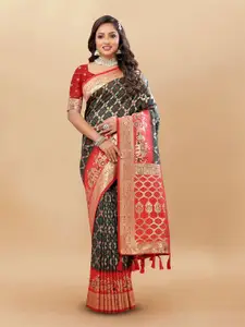 DIVASTRI Geometric Woven Design Pure Silk Patola Zari Saree