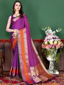 DIVASTRI Checked Woven Design Zari Pure Silk Banarasi Saree