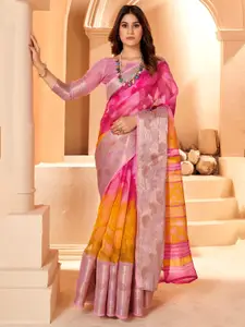 Saree mall Striped Zari Organza Sungudi Sarees