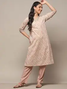 Biba Ethnic Motifs Printed Pure Cotton Lace Straight Kurta
