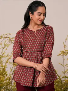 Libas Floral Printed Pure Cotton Pleated Kurti
