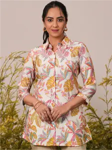 Libas Floral Printed Shirt Collar Kurti