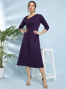 Antheaa Purple Flared V-Neck Fit & Flare Midi Dress
