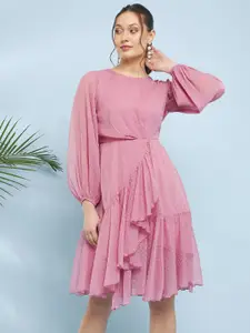 Antheaa Puff Sleeve Fit & Flare Dress