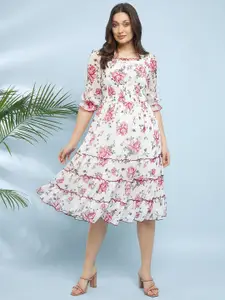 Antheaa Floral Printed Fit & Flare Dress