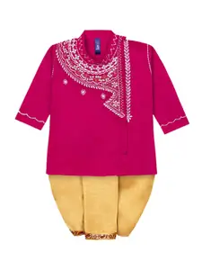 BAESD Boys Ethnic Motifs Embroidered Thread Work Pure Cotton Kurta with Dhoti Pant