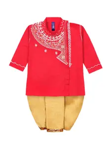 BAESD Boys Ethnic Motifs Embroidered Regular Pure Cotton Kurta With Dhoti Pants