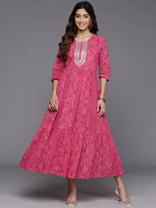 Ahalyaa Bandhani Printed Sequined Tiered A-Line Ethnic Dress