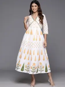 Ahalyaa Ethnic Print Embellished Pure Cotton Empire Midi Dress