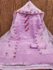 MANVAA Floral Embroidered Sequence Work Organza Unstitched Dress Material