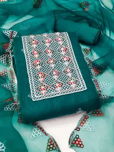 MANVAA Floral Zari Embroidered Zari Organza Unstitched Dress Material