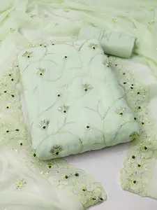 MANVAA Floral Embroidered Sequence Work Unstitched Dress Material