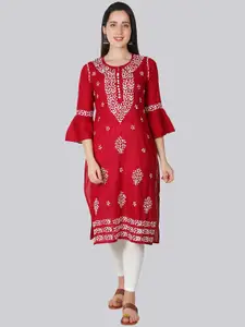 Seva Chikan Ethnic Motifs Thread Work Cotton Straight Kurta