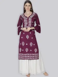Seva Chikan Ethnic Motifs Embroidered Round Neck Thread Work Cotton Straight Kurta