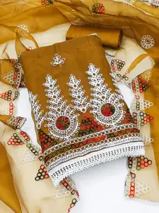 MANVAA Floral Embroidered Organza Unstitched Dress Material