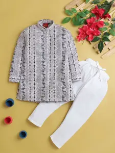BAESD Boys Geometric Printed Cotton Silk Straight Kurta With Pyjamas