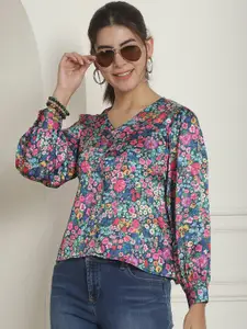 Indian Needle Floral Printed Satin Top