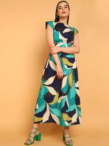 Fashfun Printed Linen Crepe Fit & Flare Maxi Dress
