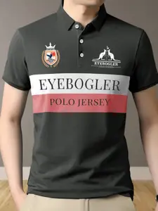 Eyebogler Typography Printed Colourblocked Polo Collar Cotton T-shirt