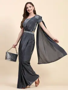AMOHA TRENDZ Embroidered Silk Satin Ready to Wear Saree