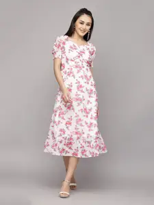 aayu Floral Printed Georgette A-Line Midi Dress