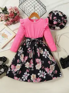 BAESD Girls Round Neck Floral Print Fit & Flare Dress