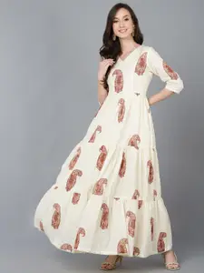 KALINI Ethnic Motifs Print V-Neck Cotton Maxi Dress