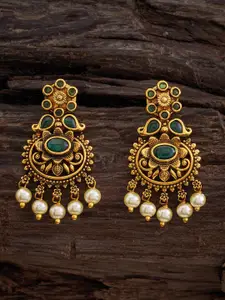 Kushal's Fashion Jewellery Gold Plated Beaded Stone Studded Classic Antique Drop Earrings