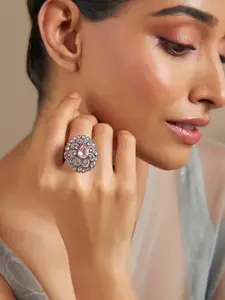 Kushal's Fashion Jewellery Rhodium Plated Cubic Zirconia Finger Ring