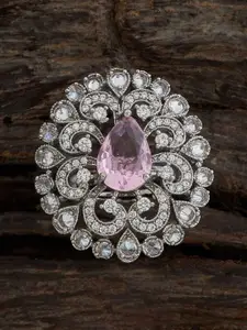 Kushal's Fashion Jewellery Rhodium-Plated CZ-Studded Adjustable Finger Ring