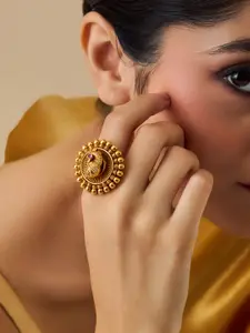 Kushal's Fashion Jewellery Gold Plated Antique Stone Studded Finger Ring