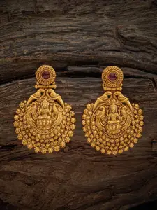 Kushal's Fashion Jewellery Gold-Plated Stones Studdd Circular Temple Drop Earrings