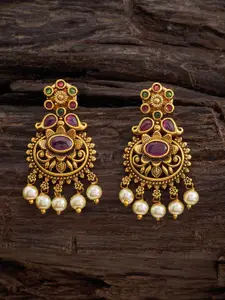 Kushal's Fashion Jewellery Gold-Plated Stones Studded & Beads Beaded Classic Drop Earrings